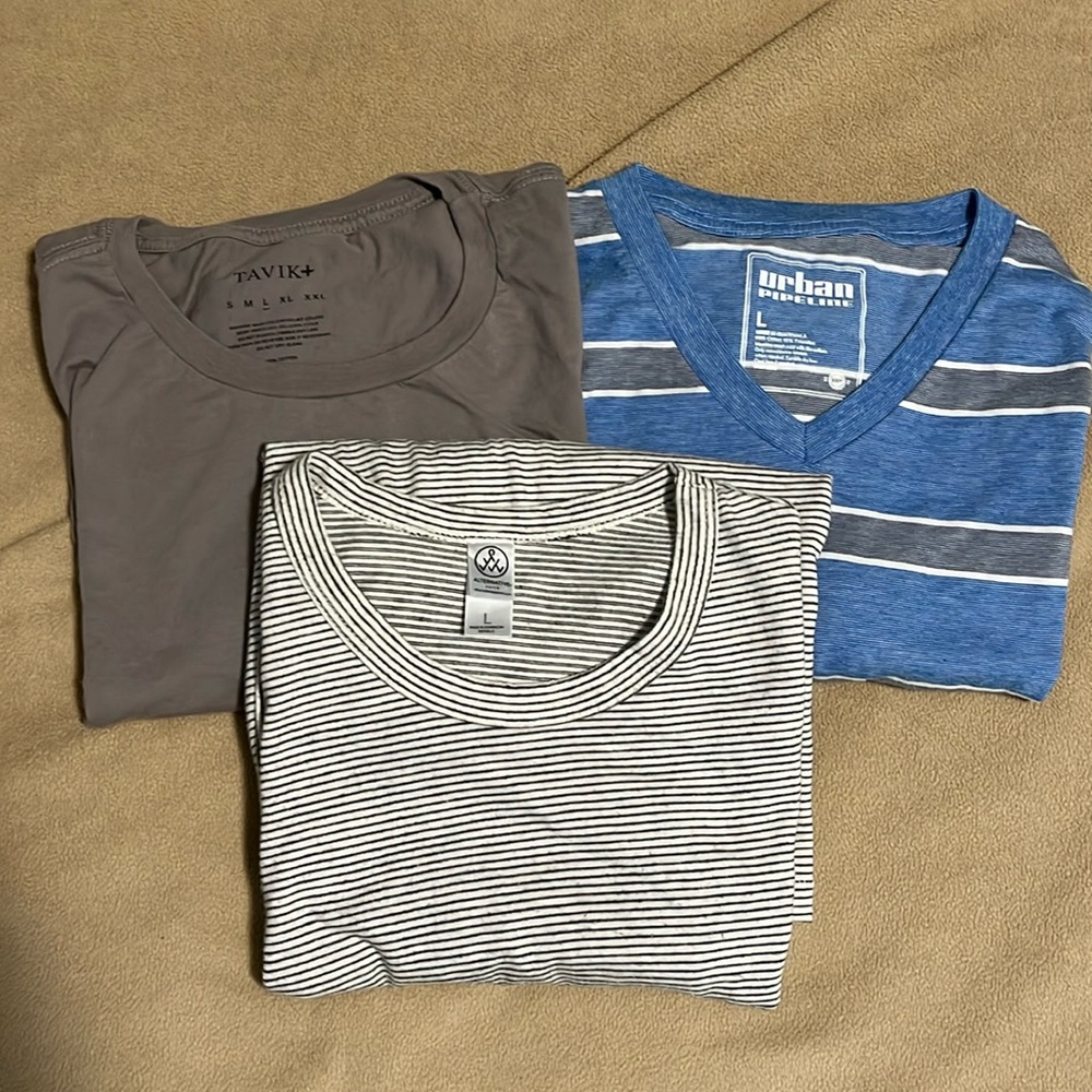 Lot of 3 men’s T-shirts, size large. Various brands. All excellent condition.